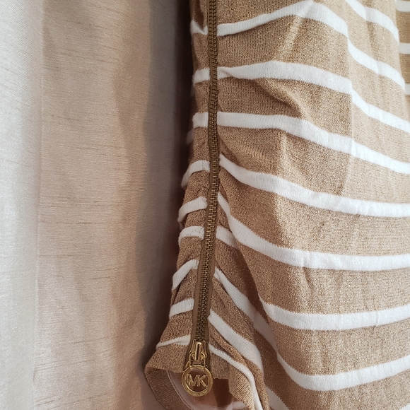 NWOT Michael Kors gold tan striped metallic cowl neck sweater Womens Med… - Picture 3 of 8